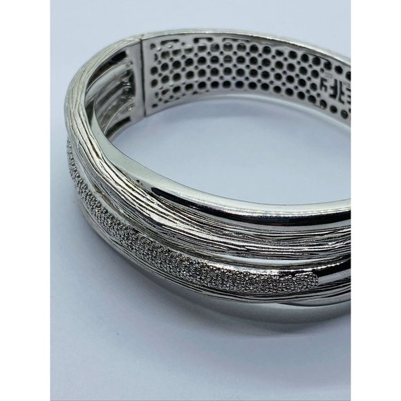 EFFY BH Balissima Diamond Sterling Silver Hinged Bangle asymmetric wrap - Picture 7 of 11